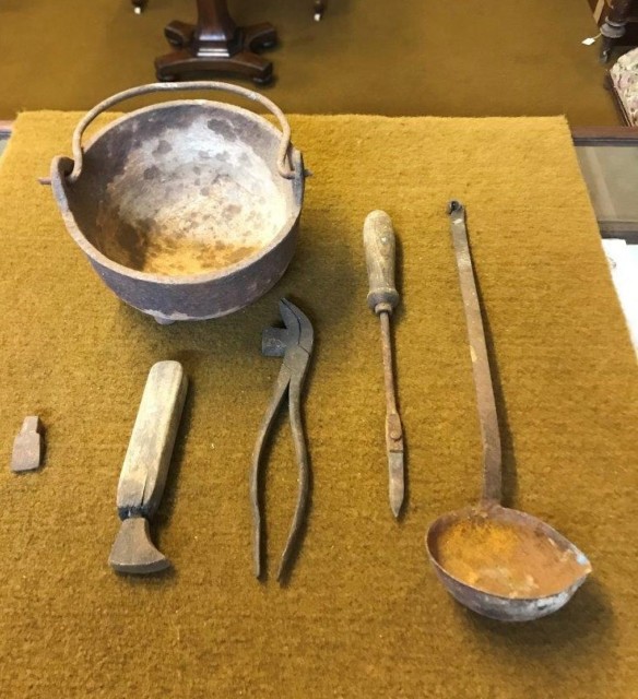 Vintage Lead Smelting Pot and Tools
