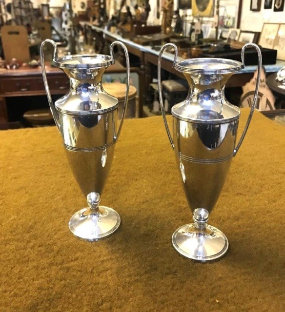 Vintage Pair of Silver Plated Posy Vases
