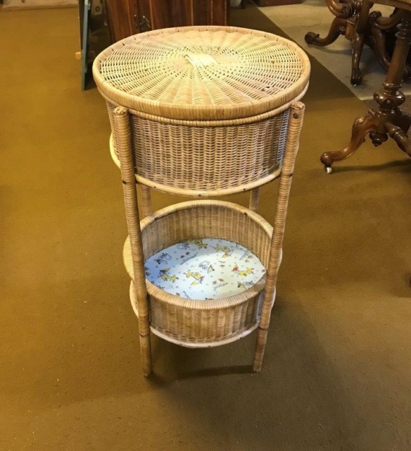 Vintage Round Wicker Bathroom Storage Unit