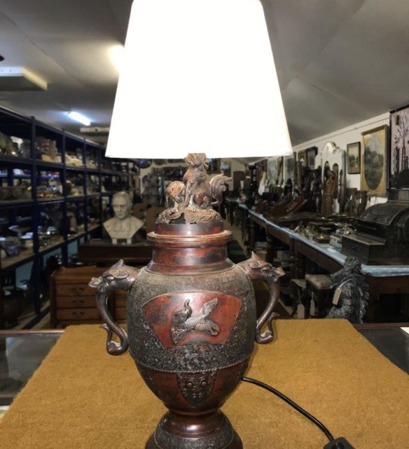 Vintage Brass / Bronzed Oriental Urn Table Lamp