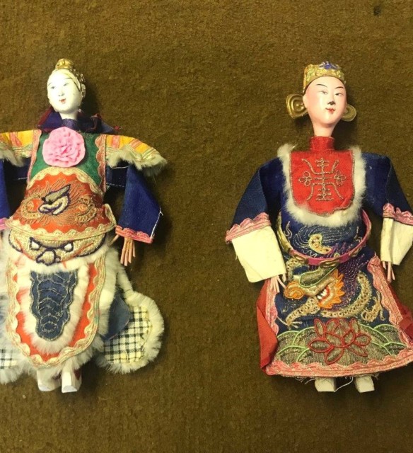 Antique Pair of Chinese Opera Dolls One with Signature on the Neck