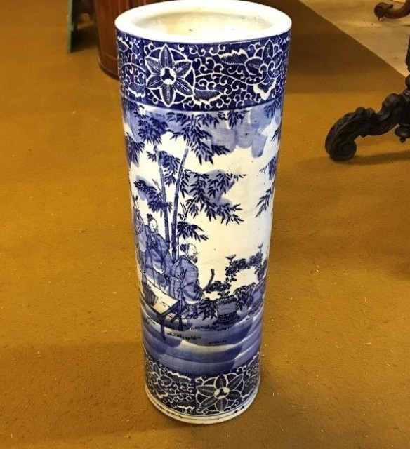 Antique Japanese Blue / White Ceramic Stick / Umbrella Stand
