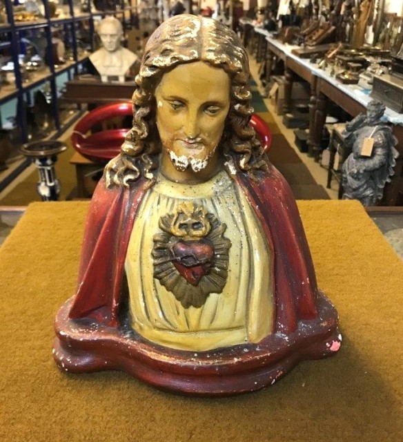 French Sacred Heart of Jesus Plaster / Chalk Bust