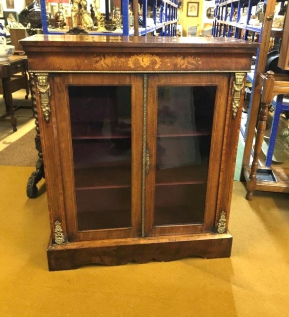 Victorian Walnut and Marquetry Pier Cabinet with Ormolu Embellishments