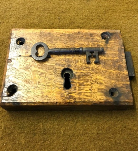 Victorian Hand Made Oak Cased Rim Lock Complete with Key