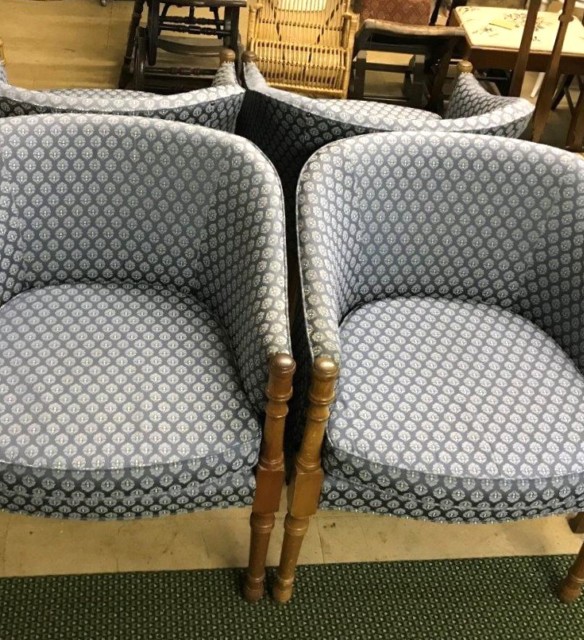 Vintage Set of 4 Upholstered Tub Chairs