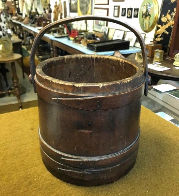 Antique Pine & Bentwood Staved Bucket