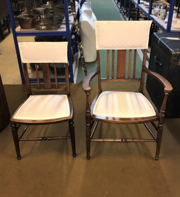 Pair Early 20th Century Mahogany Hall / Bedroom Chairs