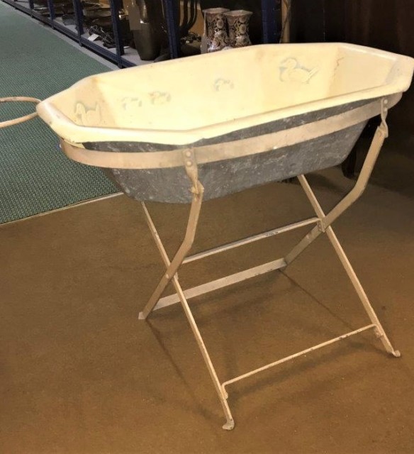 Vintage Aluminium Baby's Bath and Iron Folding Stand