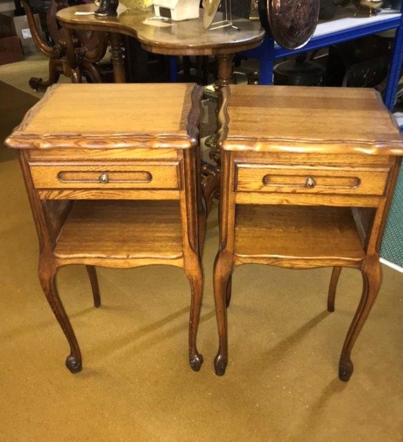 Vintage Pair of Louis XV Style French Oak Bedside Cabinets ﻿