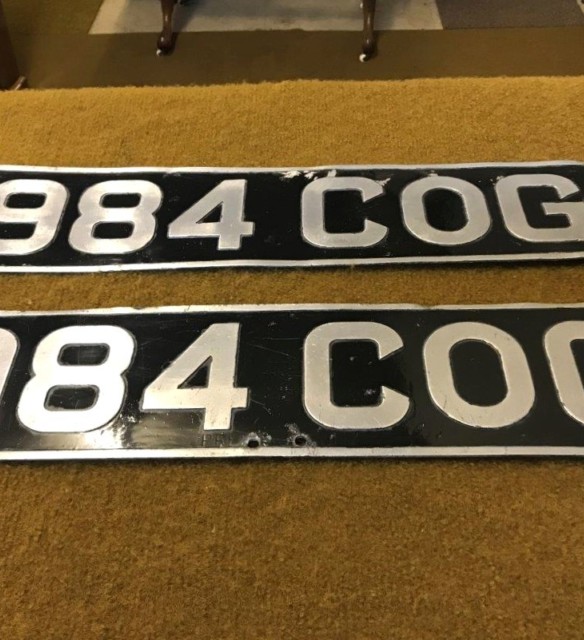 Vintage 1950s Pair of Motor Car Number Plates '984 COG'