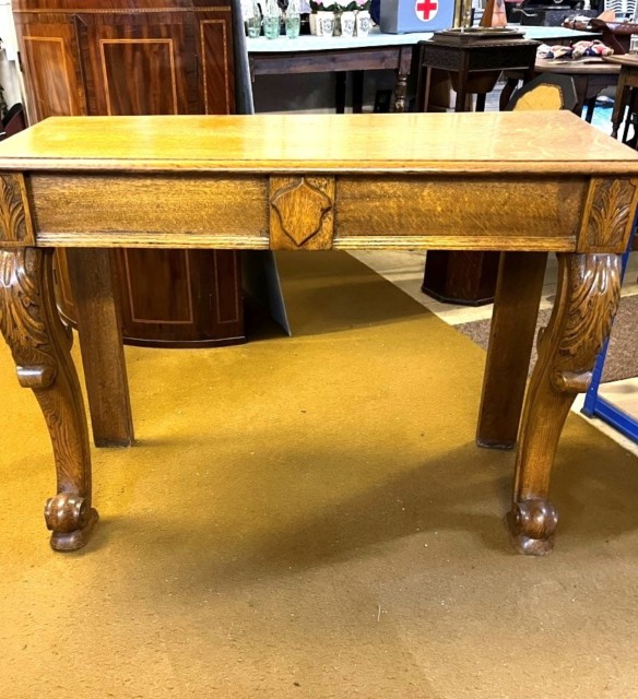 Antique Scottish Carved Solid Golden Oak Hall / Console Table