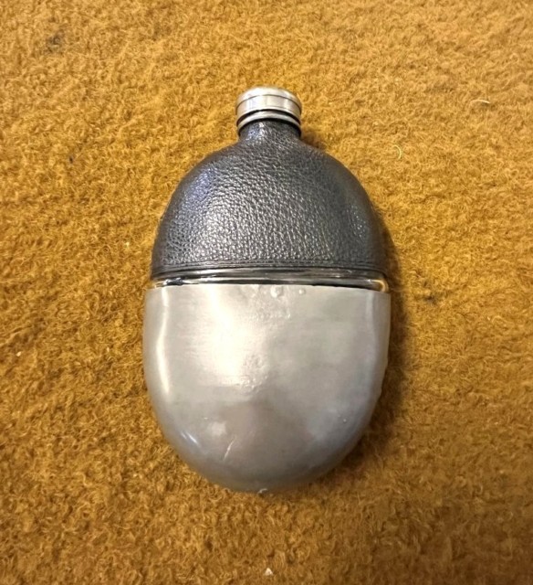 Antique Pewter / Glass / Leather Bound Pocket Spirit Flask