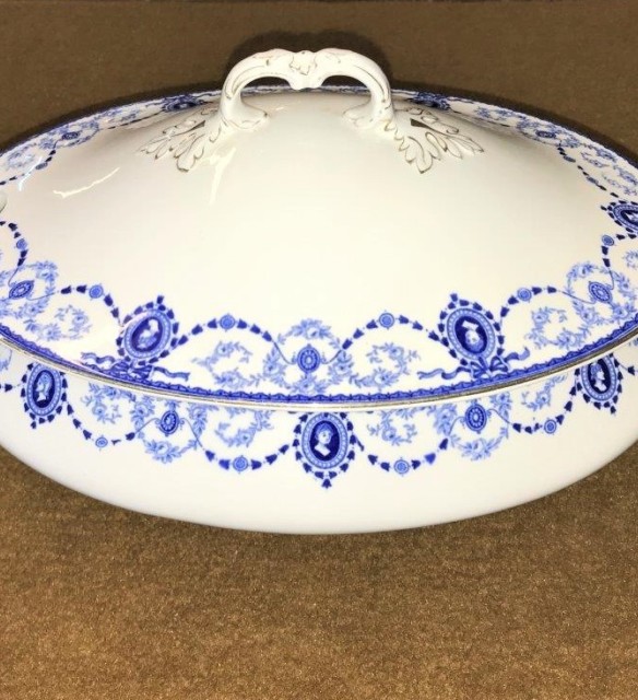 Tureen, Blue Cameo Print