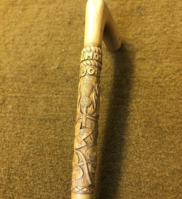 Antique Scottish Carved Beech Walking Stick "Balmoral 1908"
