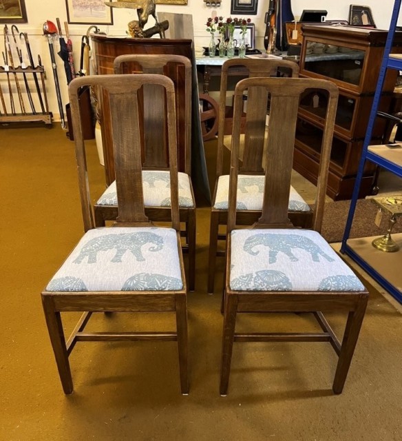 Vintage Set of 4 Mahogany Dining Chairs with Elephant Pattern Seats