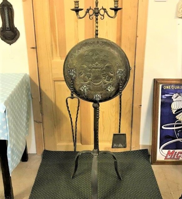 Brass Fireside Stand with Armorial Shield