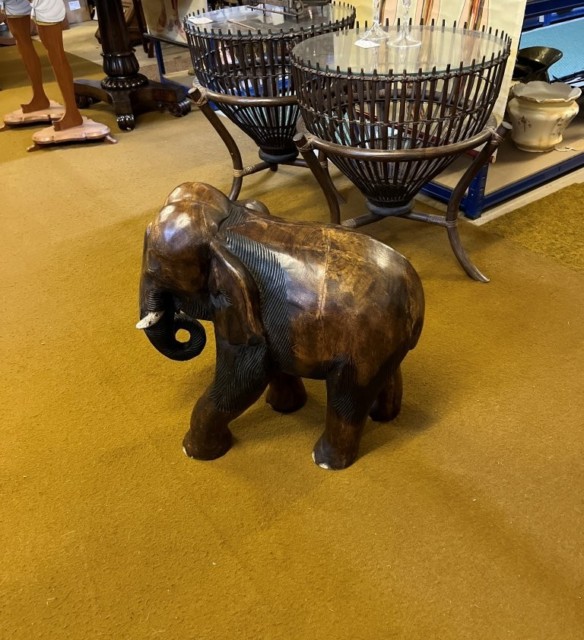 Vintage Large Carved Wood Elephant Figure