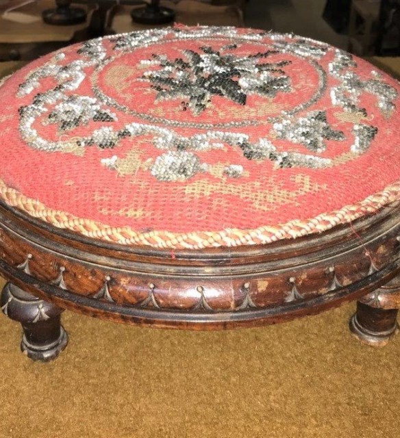 Victorian Mahogany Beadwork Footstool