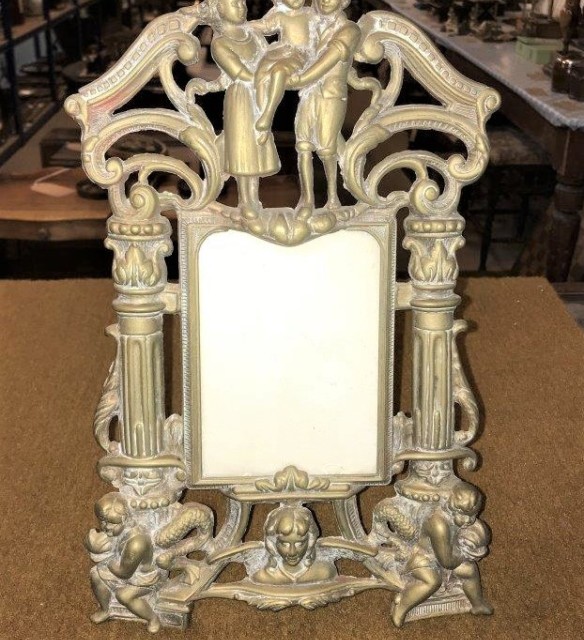 Art Nouveau Brass Repousse Easel Photo Frame