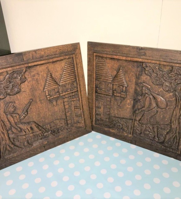 Pair of Flemish Oak Carved Relief Panels