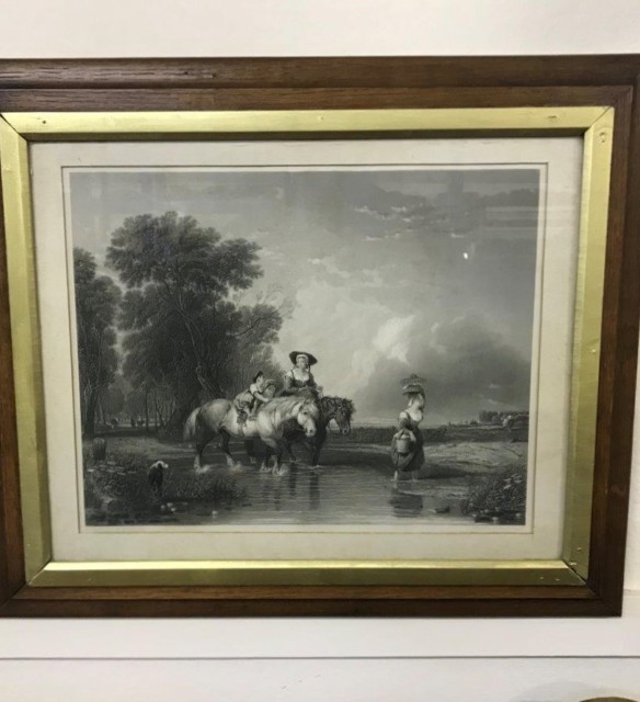 Victorian Engraving "Returning From Market (Crossing The Stream)" From the Original Painting by Sir Augustus W Callcott RA