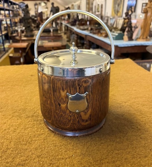 Vintage Wooden Biscuit Barrel / Ice Bucket with Ceramic Liner