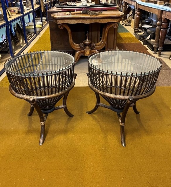 Vintage Pair of Thai Lobster Pot Tables with Glass Tops