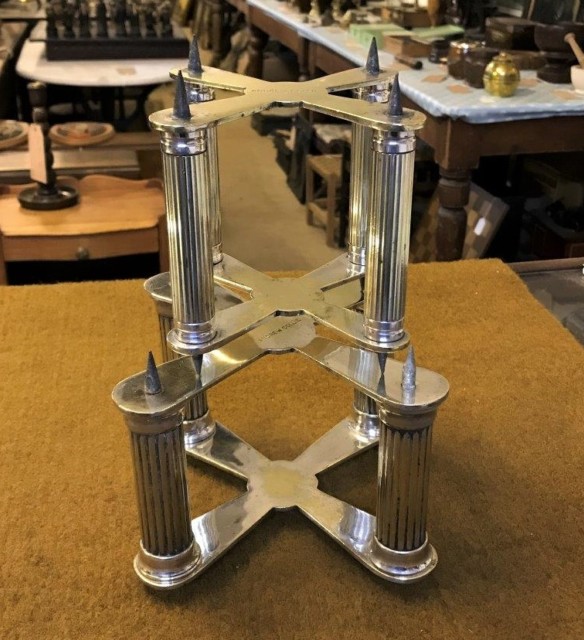 Pair of Cross Shaped Silver Plated Cake Tier Separators Andrew Collie Ltd Grocers Aberdeen, Cults, Ballater & Braemar