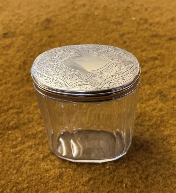 Antique Sterling Silver Topped Vanity Case / Dressing Table Jar by Thomas Jones Watson London 1889