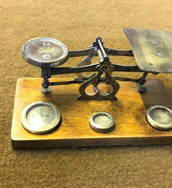 Set of Postal Scales on Light Rosewood Base