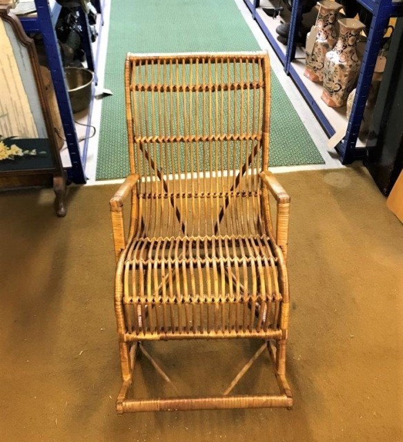 Vintage Bamboo & Rush Childs Rocking Chair