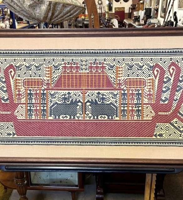 Vintage Indonesian Tampan Pasisir "Ship Cloths" Framed Tapestry