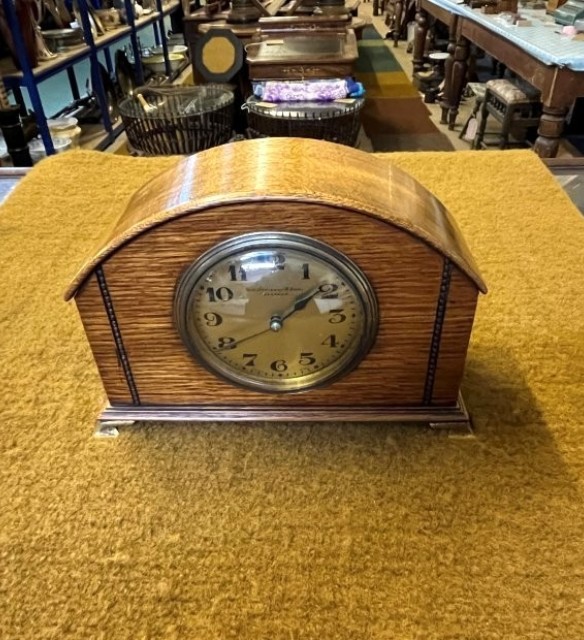 Vintage French Oak Cased Mantle Clock Retailed by Geo Jamieson Aberdeen