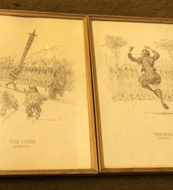 Victorian Pair of Highland Games Caricature Prints The Reel Africa and The Caber America