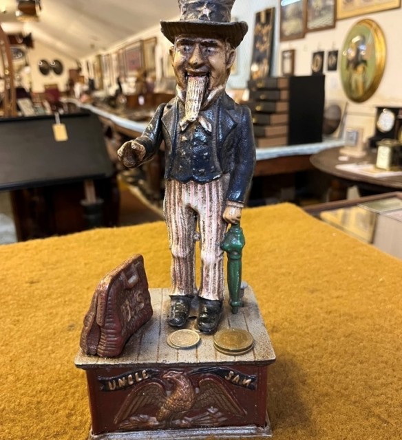 Vintage Cast Iron Uncle Sam U.S. Coin Bank