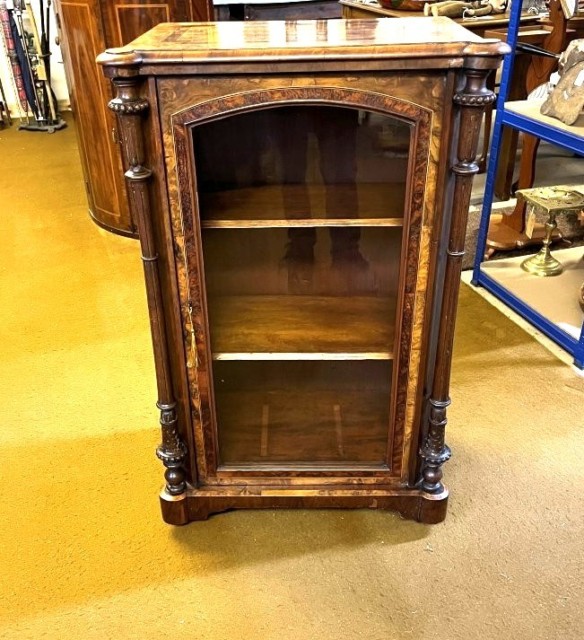 Victorian Inlaid Burr Walnut Display / Music Cabinet