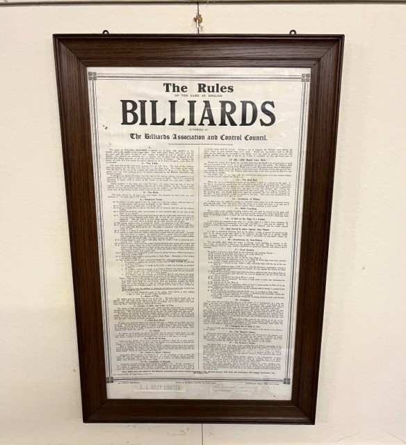 Vintage The Rules of Billiards in Original Oak Frame