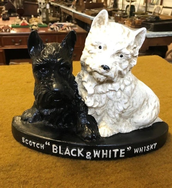 Vintage Black & White Whisky Advertising Dogs