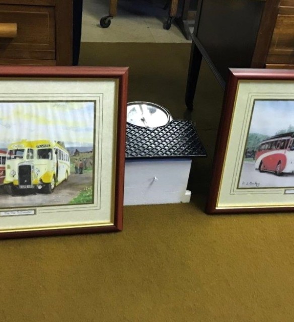 Pair of Vintage Bus Prints by D J Bailey