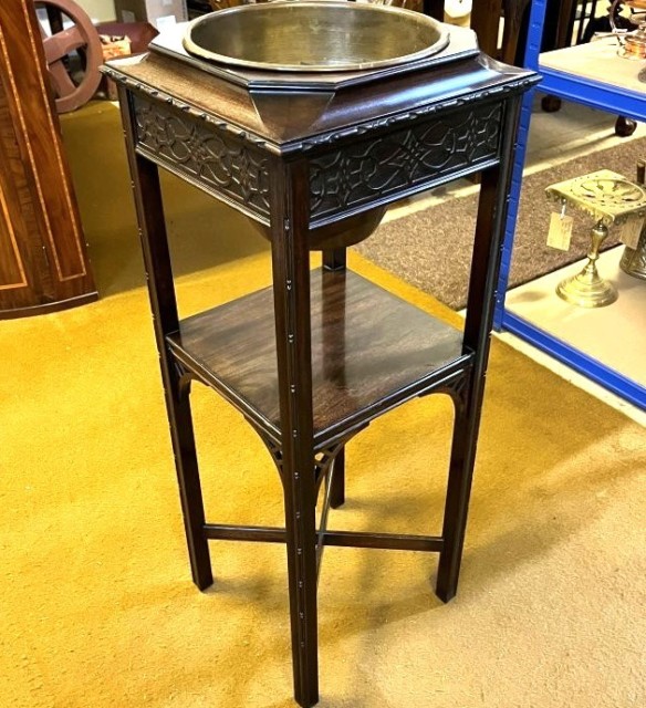 Edwardian Mahogany Jardiniere Stand with Original Brass Liner