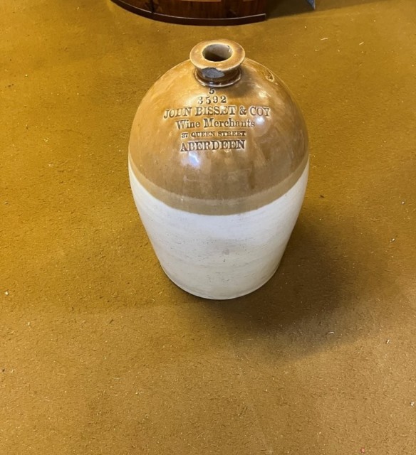 Antique Large Stoneware Flagon John Bisset & Coy Wine Merchants 37 Queen Street Aberdeen