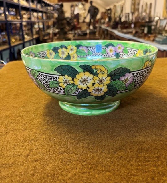 Vintage Maling Lustre Bowl Pattern 6402 Primrose Border, Victoria Green