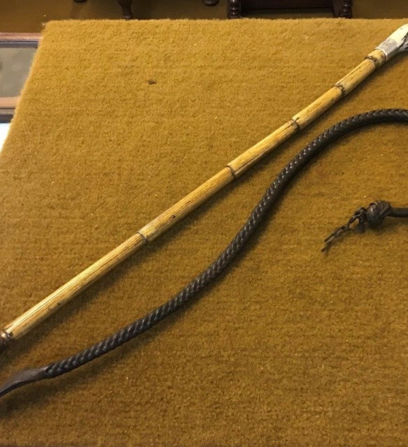 Vintage Faux Bamboo Riding Crop / Whip with Silver Mount