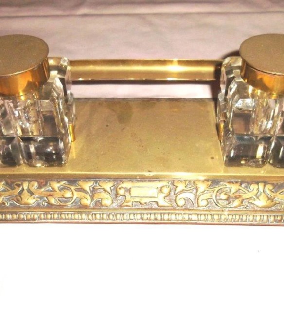 Victorian Brass Inkwell Stand