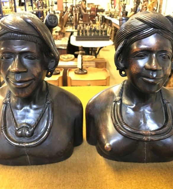 Pair Hand Carved Wood Igorot Tribe Figures