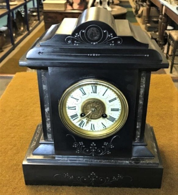 Antique French Slate & Marble Mantle Clock