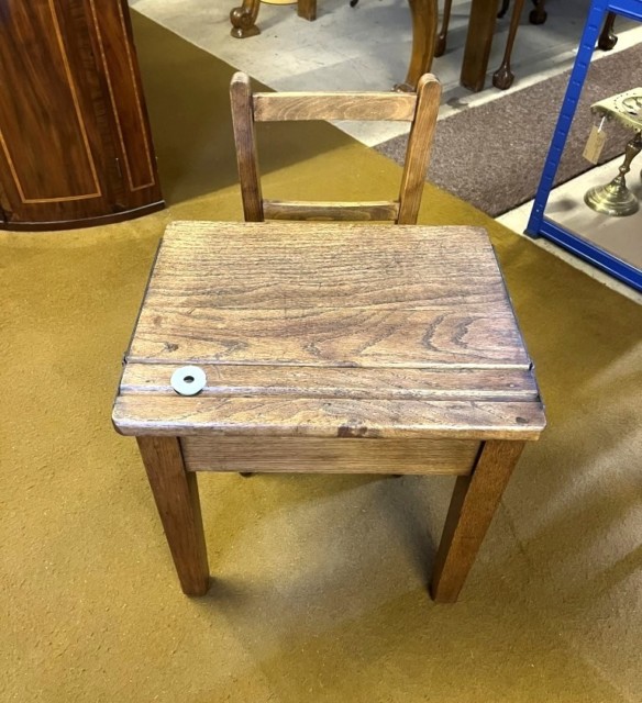 Antique Solid Oak Childs School Desk and Chair
