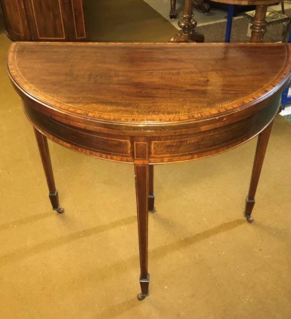 Edwardian Inlaid Mahogany Demi Lune Card / Games Table