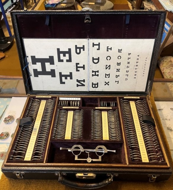Antique Opticians Travelling Eye Testing Kit Complete with Trial Lenses and Adjustable Frame